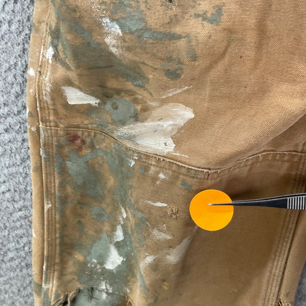 Carhartt Tan Canvas Women's Painter Overalls with Paint Marks - Picture 4 of 13